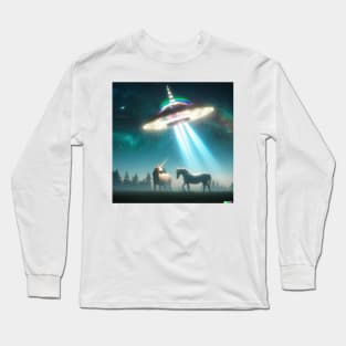 UFO abducting unicorn Long Sleeve T-Shirt